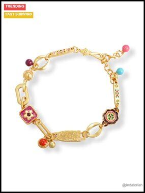 Gold Plated Charm Link Bracelet Adjustable Boho Layering Women Jewelry